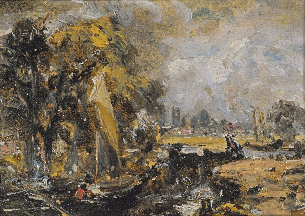 Dedham Lock，1819年（纸上涂油） 作者 约翰·康斯特勃