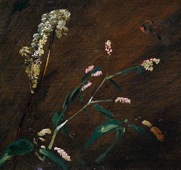 花卉研究。柿子花和绣线菊（布面油画，铺在面板上）。 作者 约翰·康斯特勃