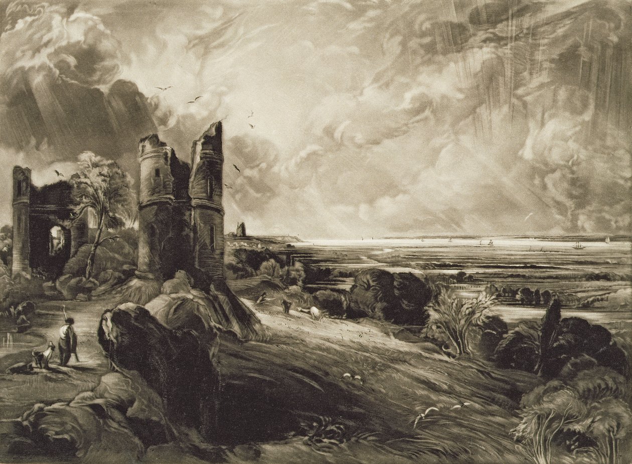 Hadleigh城堡，由David Lucas（1802-81）c.1832（蚀刻的mezzotint）刻 作者 约翰·康斯特勃