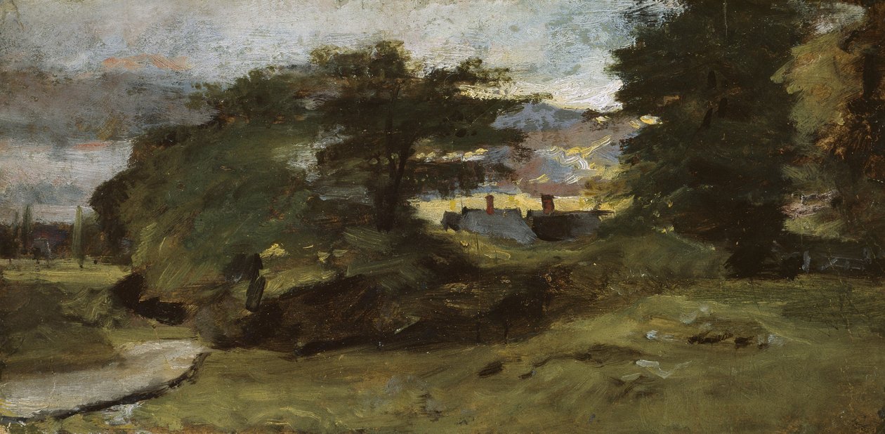 带小屋的风景，1809-10年 作者 约翰·康斯特勃