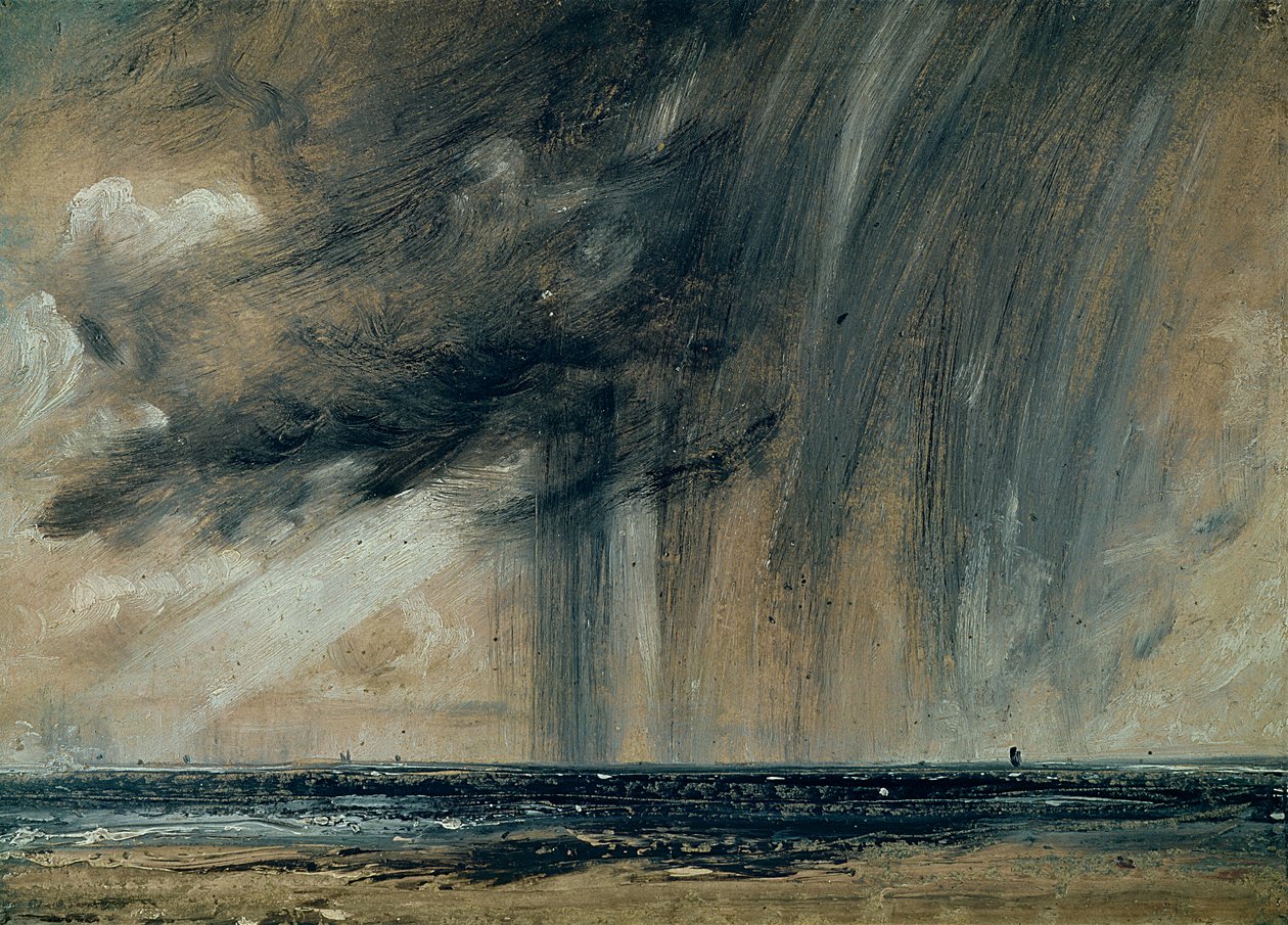 海上暴雨，c.1824-28（布面油画纸） 作者 约翰·康斯特勃