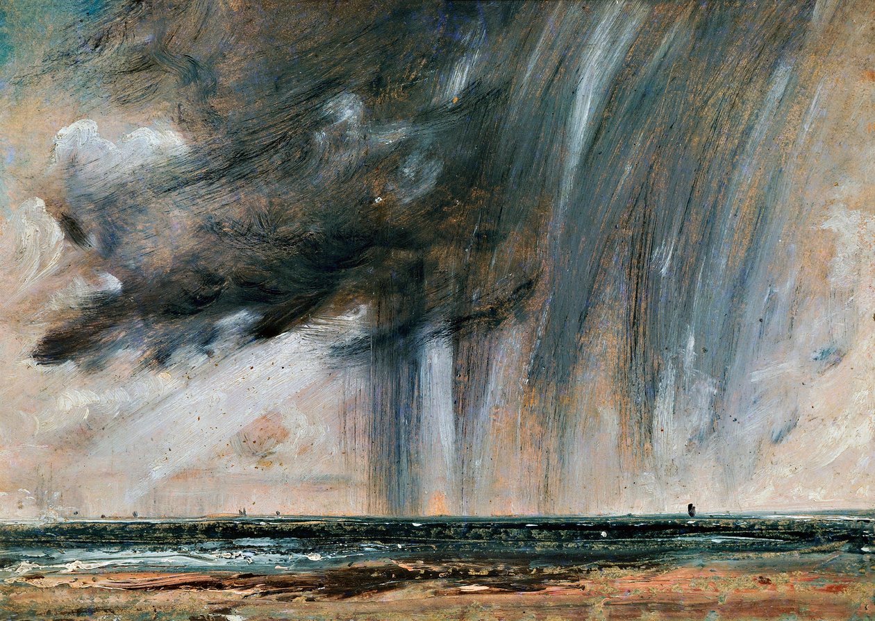海面上的暴雨，带雨云的海景研究，约 1824-1828 年，约翰-康斯特布尔（1776-1837 年）作，纸上油画，22.2x31 厘米 作者 约翰·康斯特勃