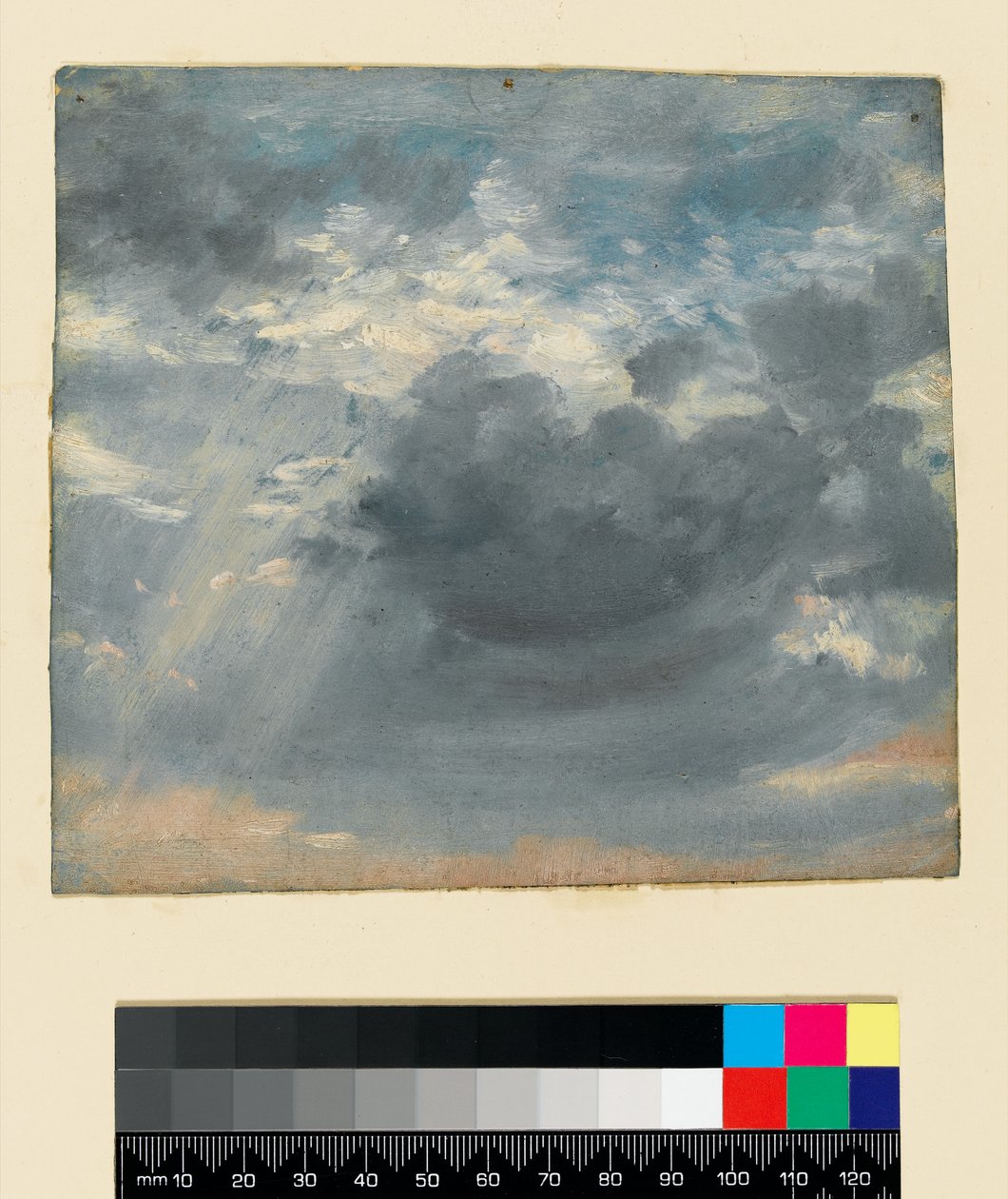 有一束阳光的天空研究，约 1822 年（纸面油画） 作者 约翰·康斯特勃