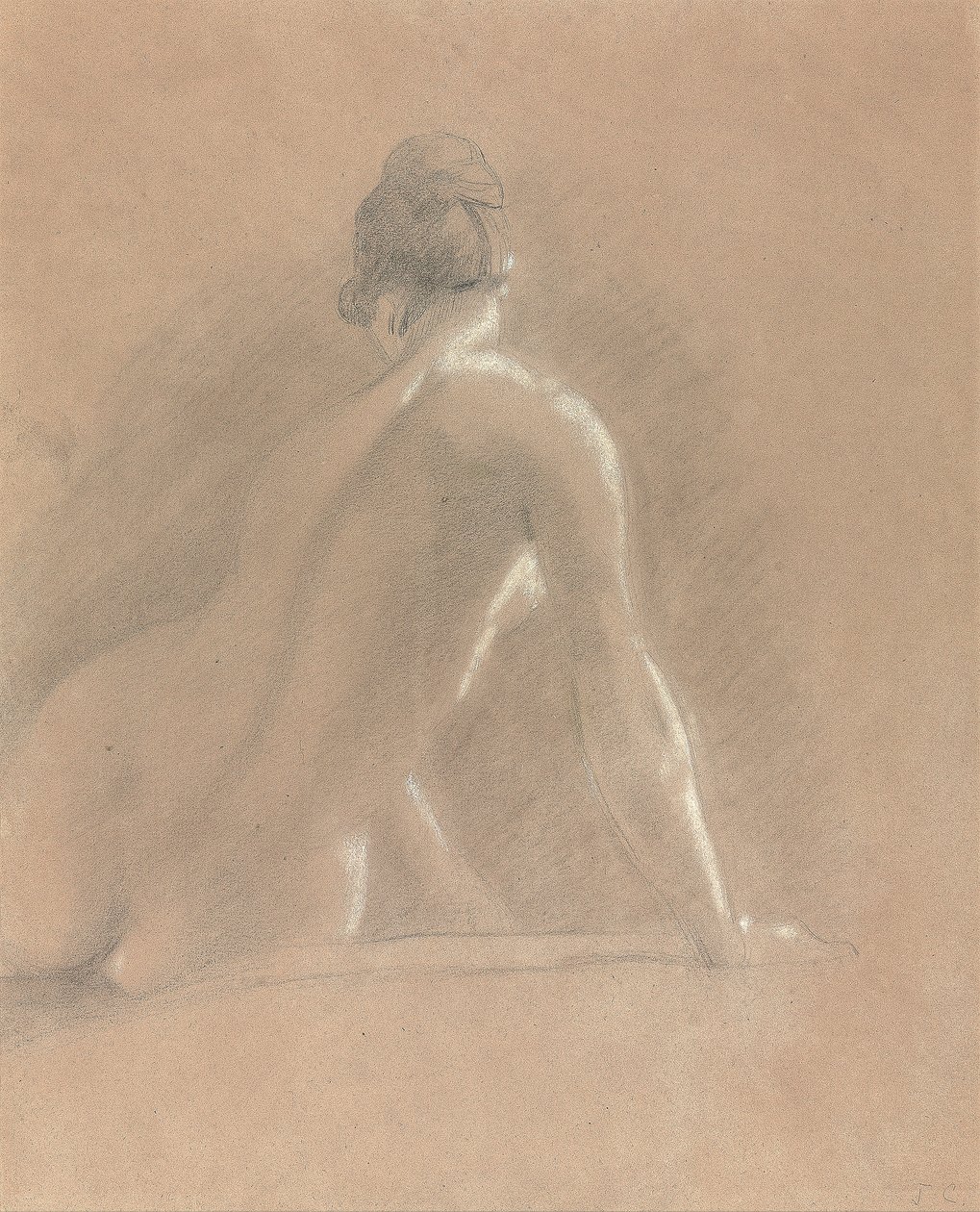 女性裸体研究，从背后看（纸上粉笔画） 作者 约翰·康斯特勃