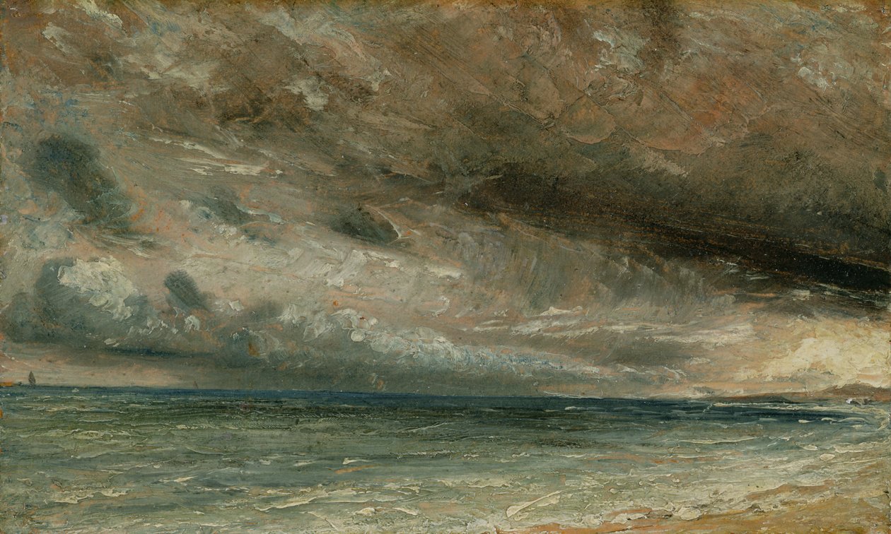 布莱顿海岸 - 暴风雨之夜，c.1828（布面油画放在纸上） 作者 约翰·康斯特勃