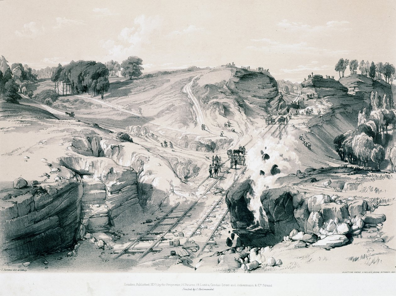 爆破岩石，Linsdale，白金汉郡，1830年代（笔和墨水在纸上洗） 作者 约翰·库克·伯恩