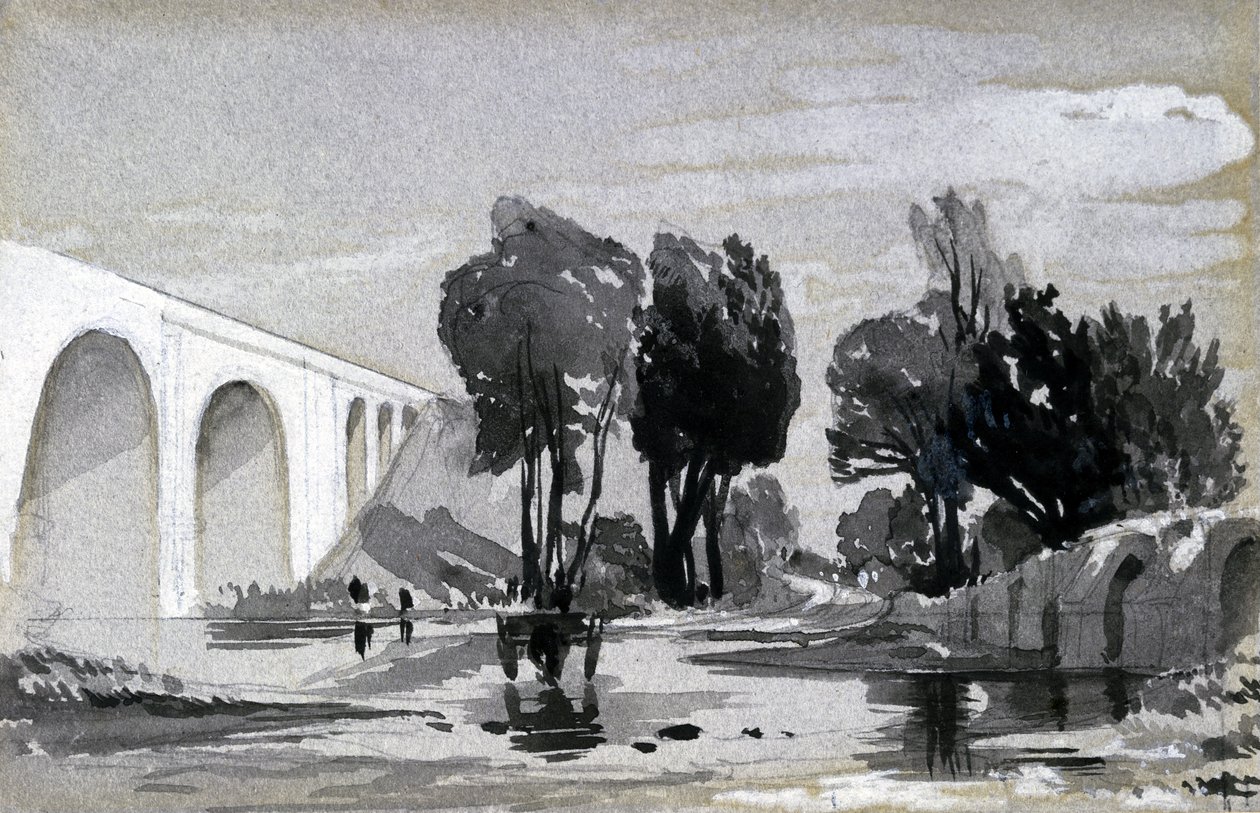 Blythe高架桥，Hampton-in-Arden，c.1838（笔和墨水在纸上洗） 作者 约翰·库克·伯恩