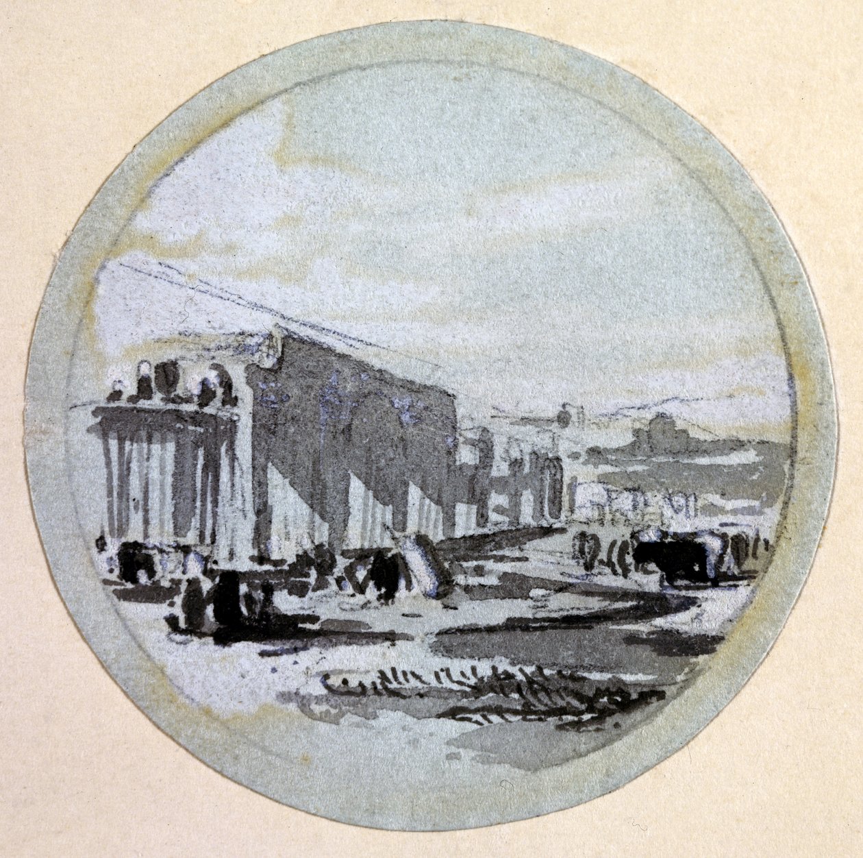 建筑，伦敦和伯明翰铁路，c.1838（笔和墨水在纸上洗） 作者 约翰·库克·伯恩