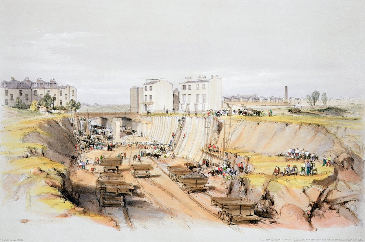 在伦敦卡姆登镇公园街附近建造挡土墙，1836年9月17日 1838年 作者 约翰·库克·伯恩