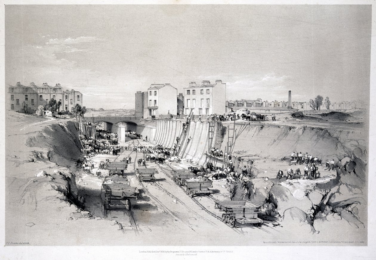 在公园街，卡姆登镇建造挡土墙，1836年 作者 约翰·库克·伯恩