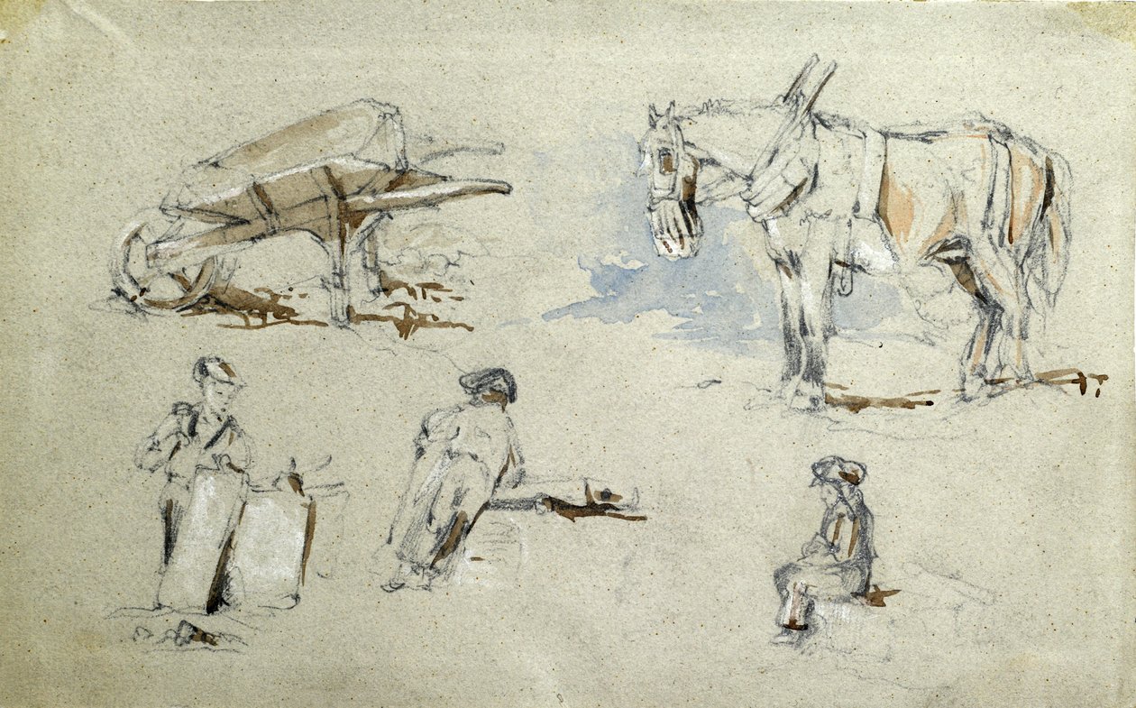 伦敦和伯明翰铁路建设，约 1835 年至 1838 年（纸上铅笔和水彩；综合素描） 作者 约翰·库克·伯恩