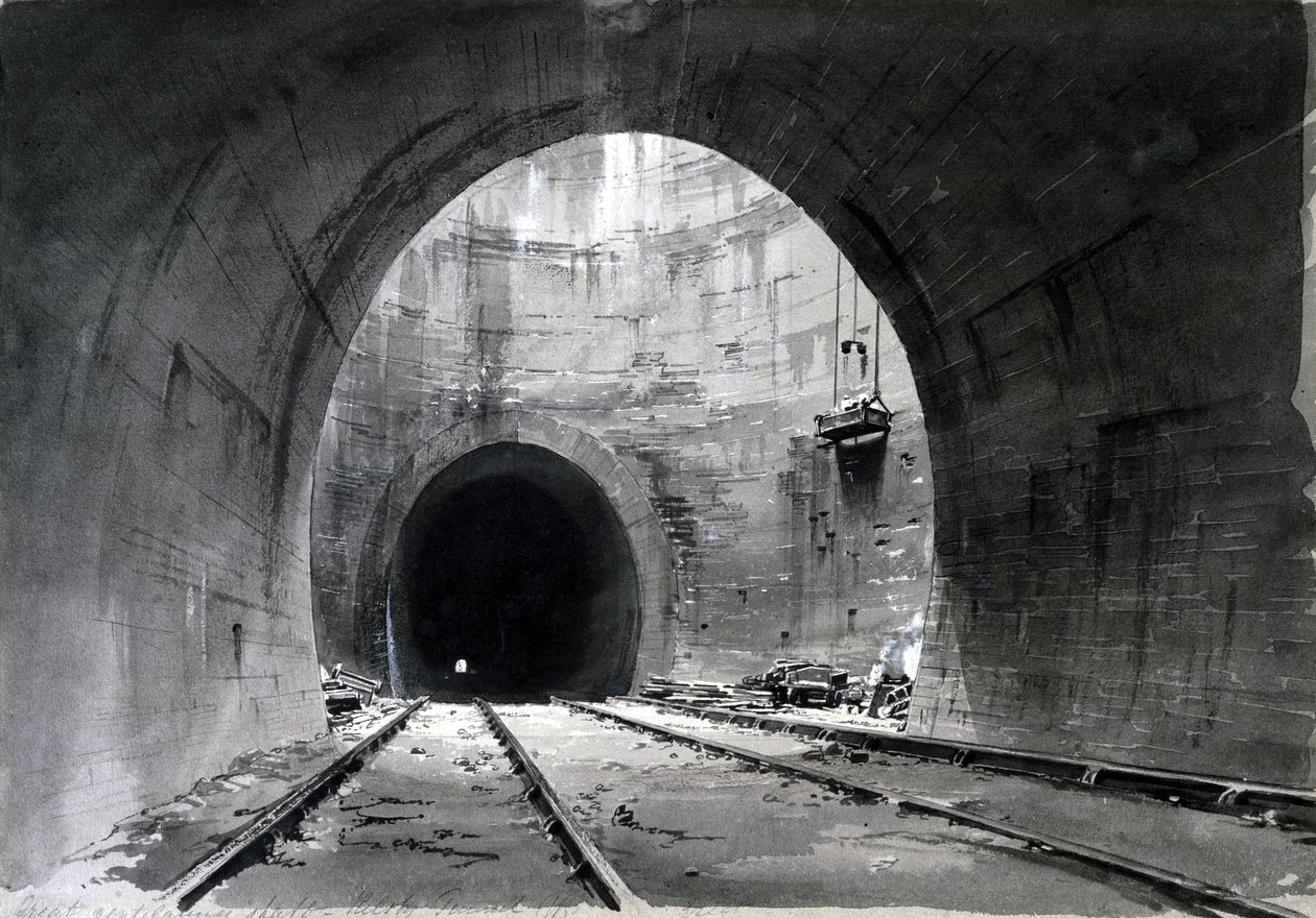伟大的通风井，基尔斯比隧道，北安普敦郡，1837-38（钢笔和墨水在纸上洗） 作者 约翰·库克·伯恩