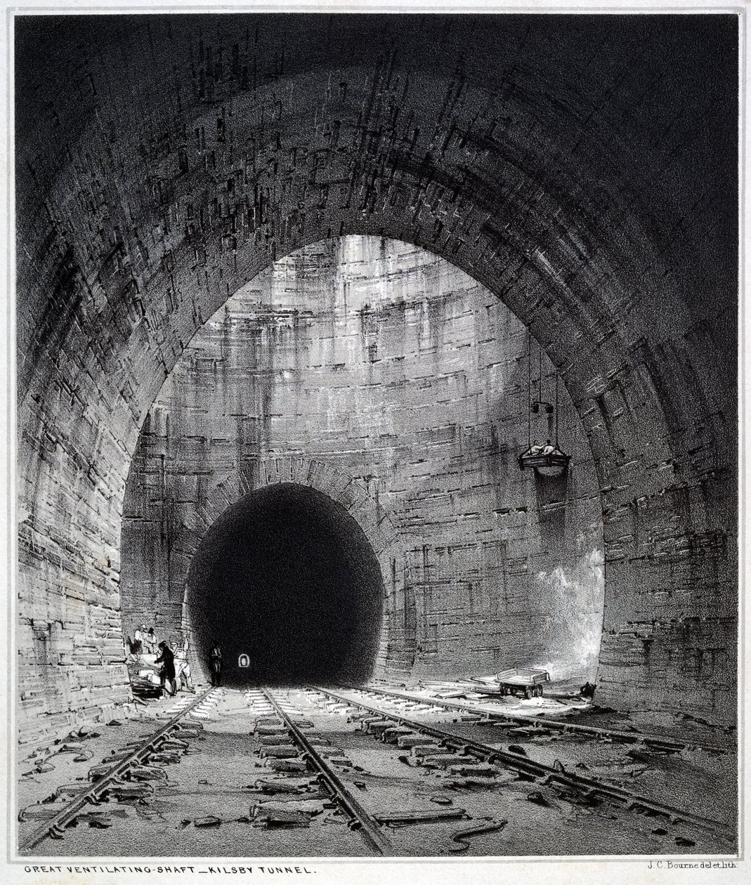 伟大的通风井，基尔斯比隧道，北安普敦郡，1838年（钢笔和墨水在纸上洗） 作者 约翰·库克·伯恩