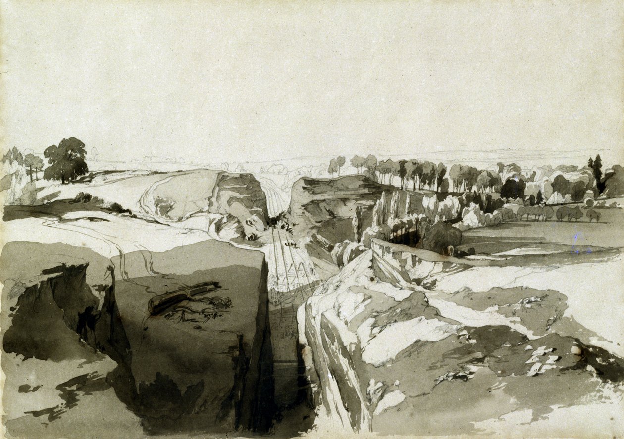 查看从隧道的顶部，Linslade，白金汉郡，1837年10月12日（钢笔和墨水在纸上洗） 作者 约翰·库克·伯恩
