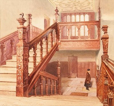 切特豪斯：大楼梯，1885年5月（水彩画 作者 约翰·克劳瑟