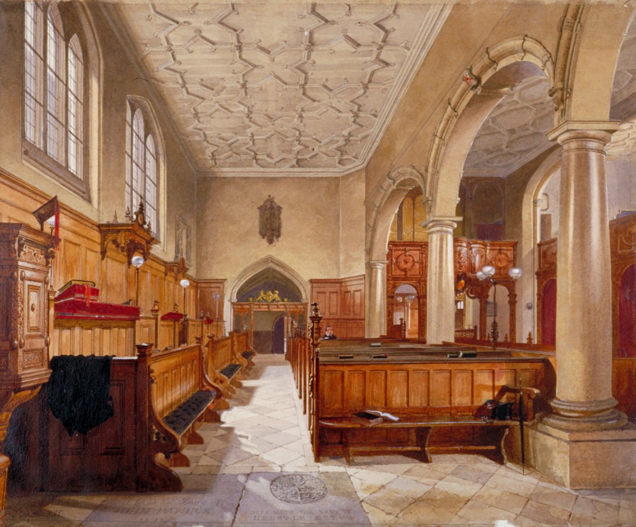 伦敦Charterhouse的小教堂内部，1885年。       作者 约翰·克劳瑟