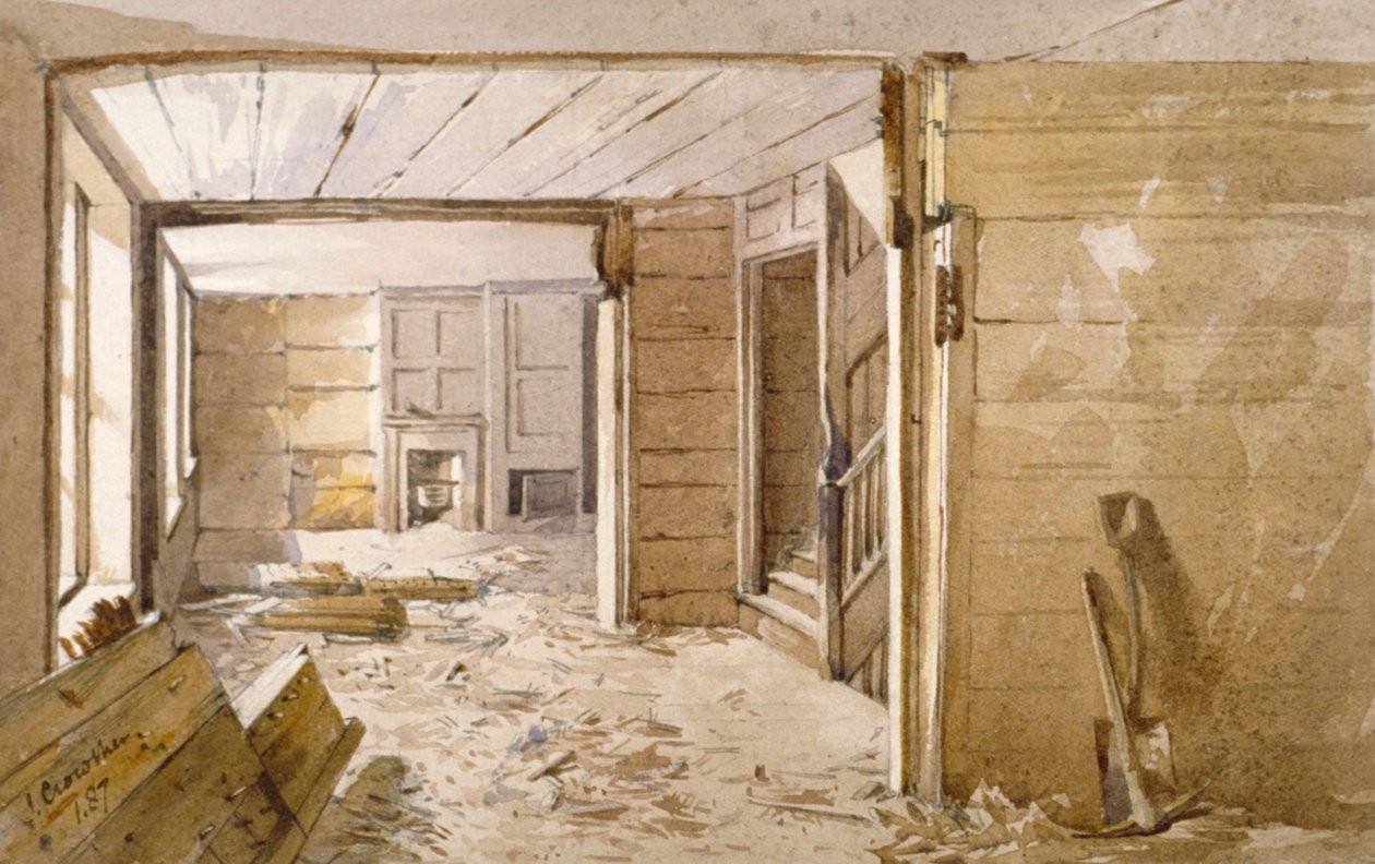 伦敦南华克区博罗高街白里安监狱旁边的房间内部，1887年 作者 约翰·克劳瑟