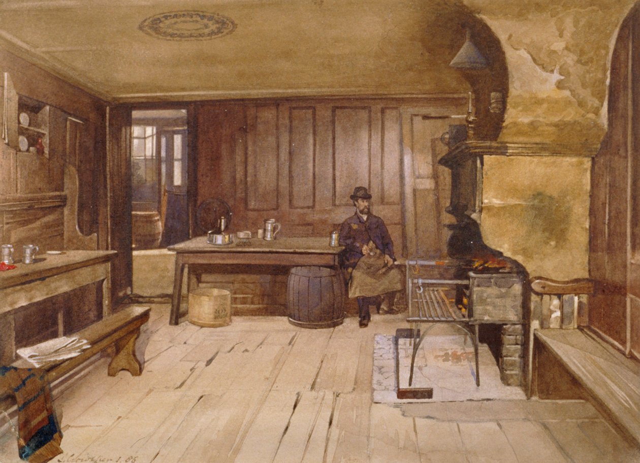 伦敦米诺利斯教堂街筛子公馆的自来水室内部，1885年 作者 约翰·克劳瑟
