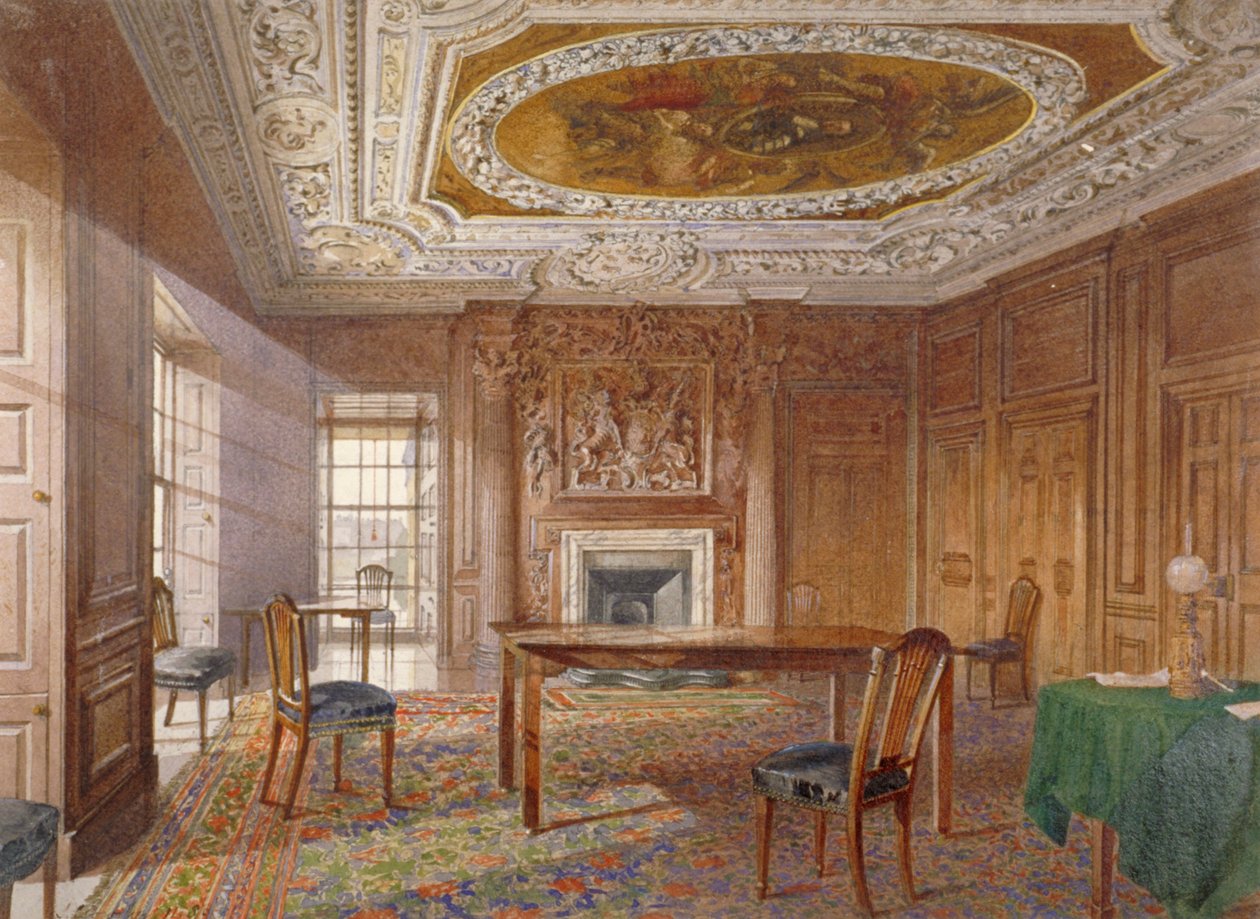 伦敦芬斯伯里新河头橡树厅的内景，1886年 作者 约翰·克劳瑟
