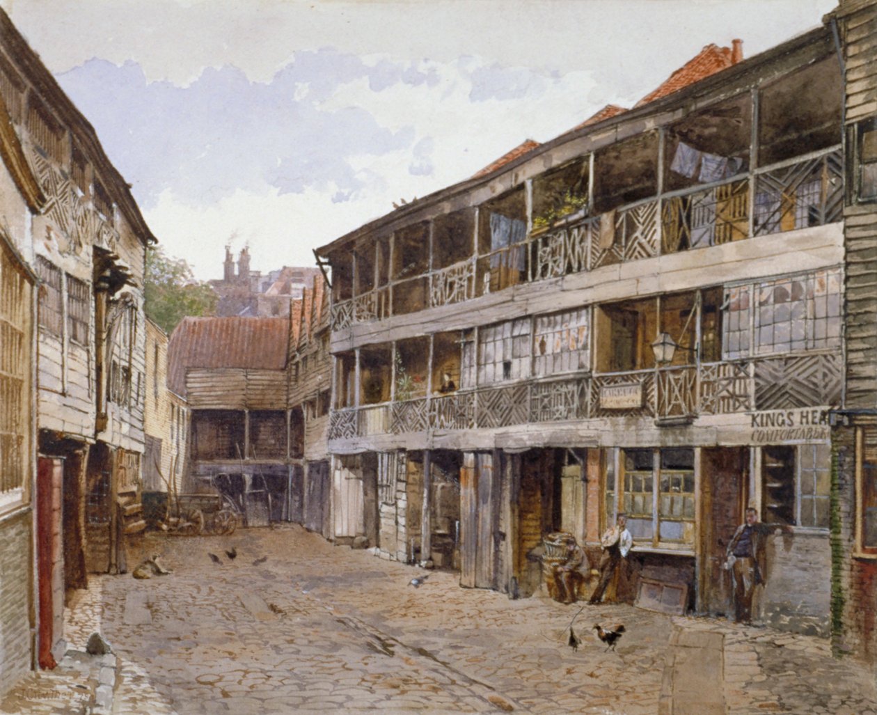 伦敦南华克区博罗高街的国王头旅馆和国王头旅馆院子，1879年 作者 约翰·克劳瑟