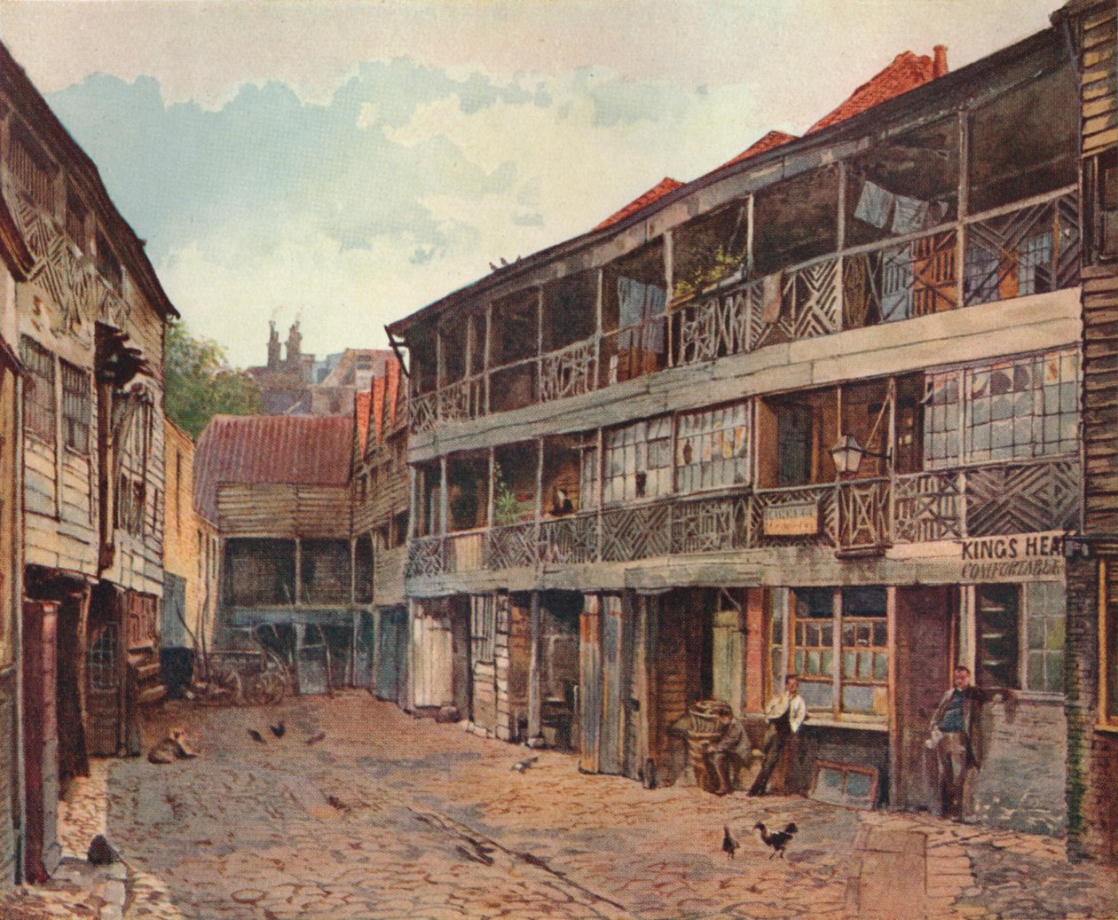 1879年，伦敦南沃克，自治市镇高街，金斯海德旅馆和金斯海德旅馆院子 作者 约翰·克劳瑟