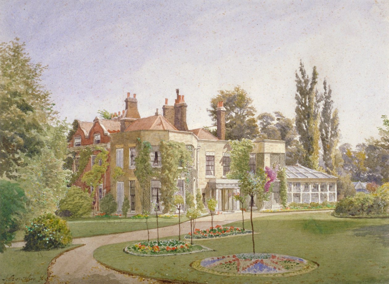 伦敦兰贝斯Brixton Hill的Raleigh House的前门和花园，1887年 作者 约翰·克劳瑟