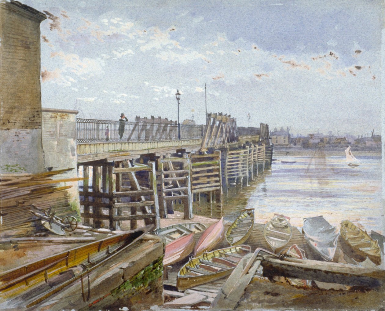 伦敦泰晤士河对面的巴特西桥景观，1885年 作者 约翰·克劳瑟