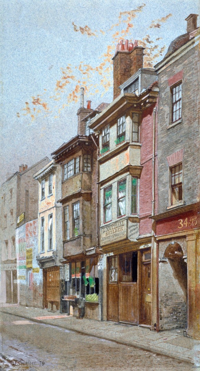 伦敦格雷旅馆路36号和38号的景观，1879年。                           作者 约翰·克劳瑟