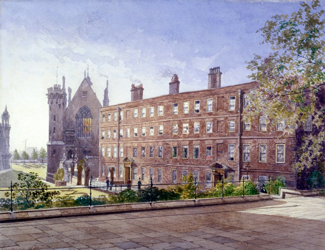 伦敦Middle Temple的Garden Court 3号和4号的景观，1883年。         作者 约翰·克劳瑟