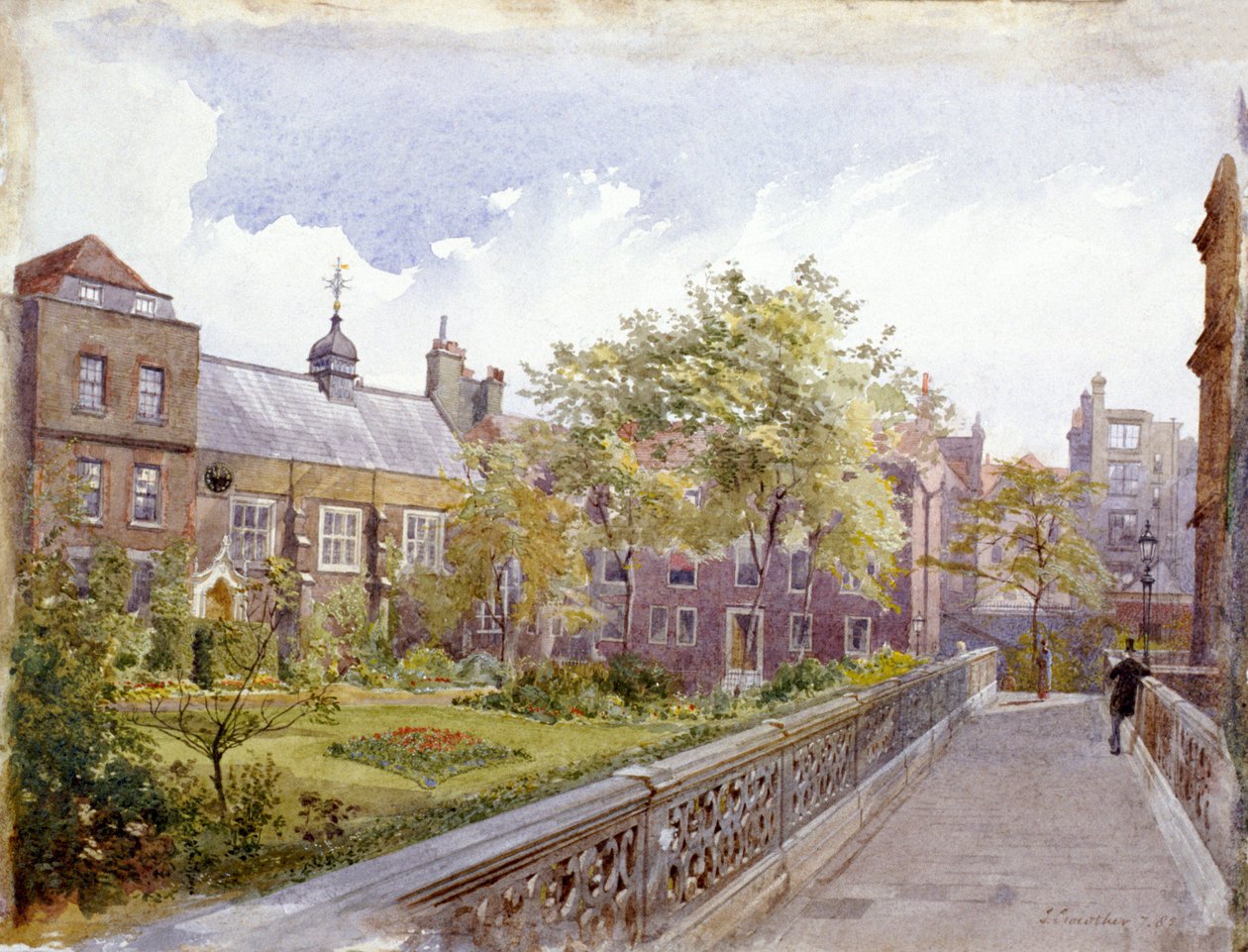 Staple旅馆和花园的景色，伦敦，1882年 作者 约翰·克劳瑟