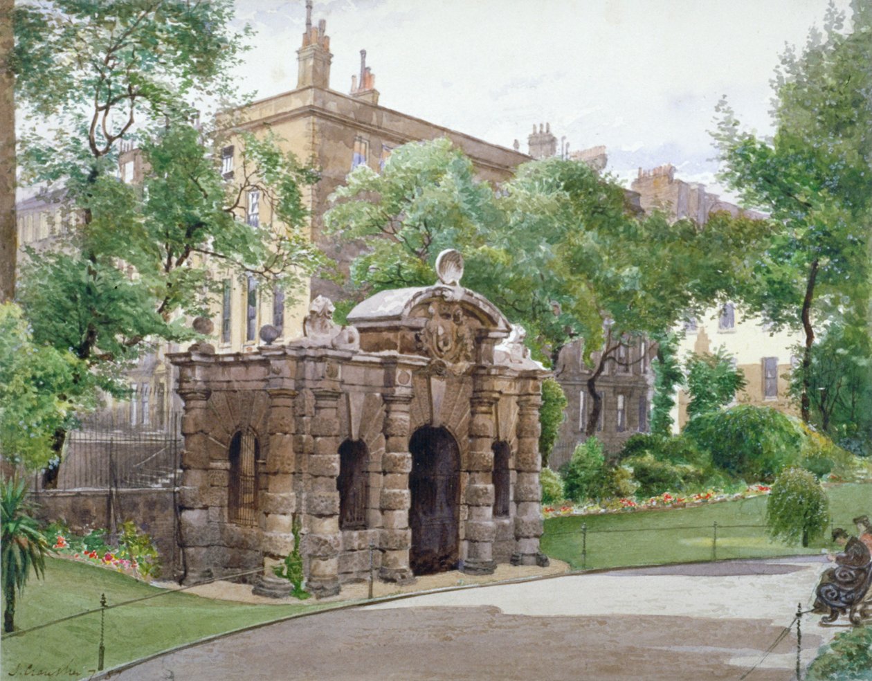 伦敦威斯敏斯特白金汉街约克水门的南面景观，1887年 作者 约翰·克劳瑟