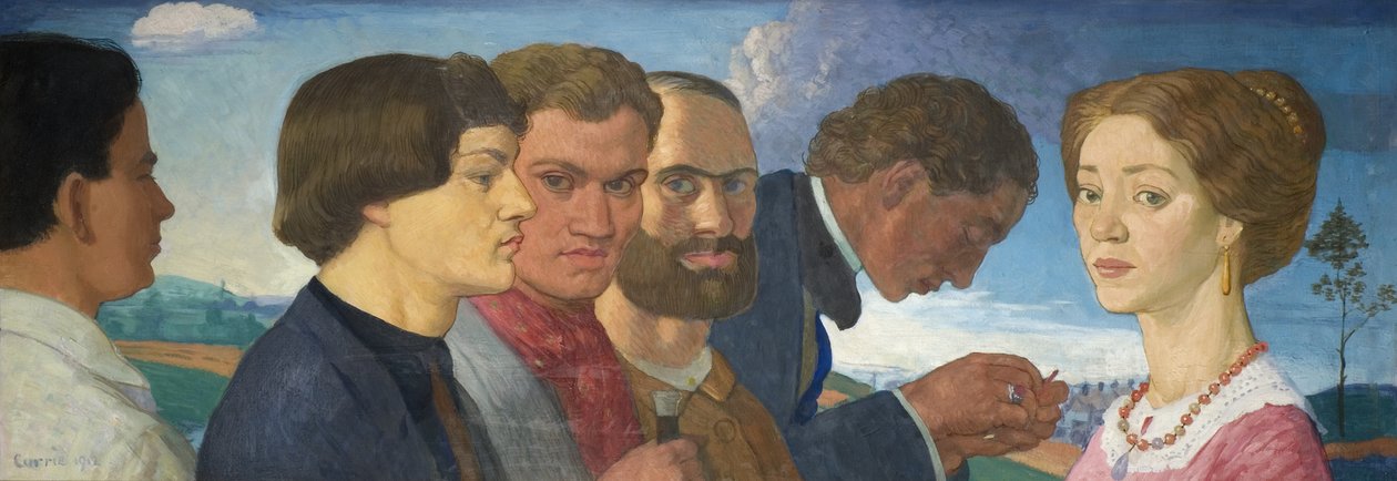一些后来的原始人和Tisceron夫人，1912年（画布上的蛋彩画） 作者 约翰·柯里