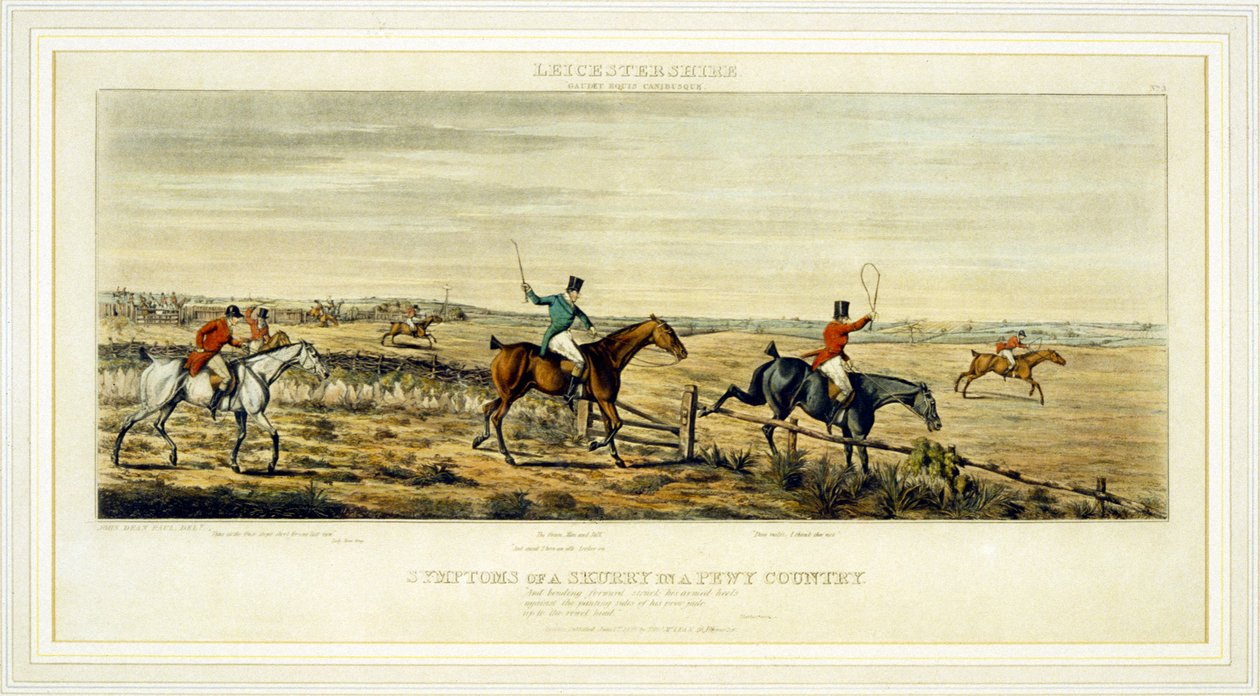 Leicestershires》中的逃亡症状，Henry Alken（1785-1851）1825年雕刻的（彩色雕刻）。 作者 约翰·迪恩（后）保罗