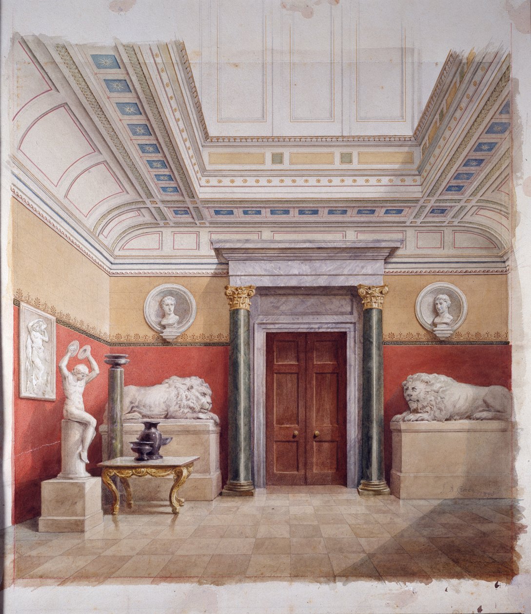 The Sculpture Gallery, north end, c.1870 (watercolor on paper) 作者 约翰·迪布利·克雷斯