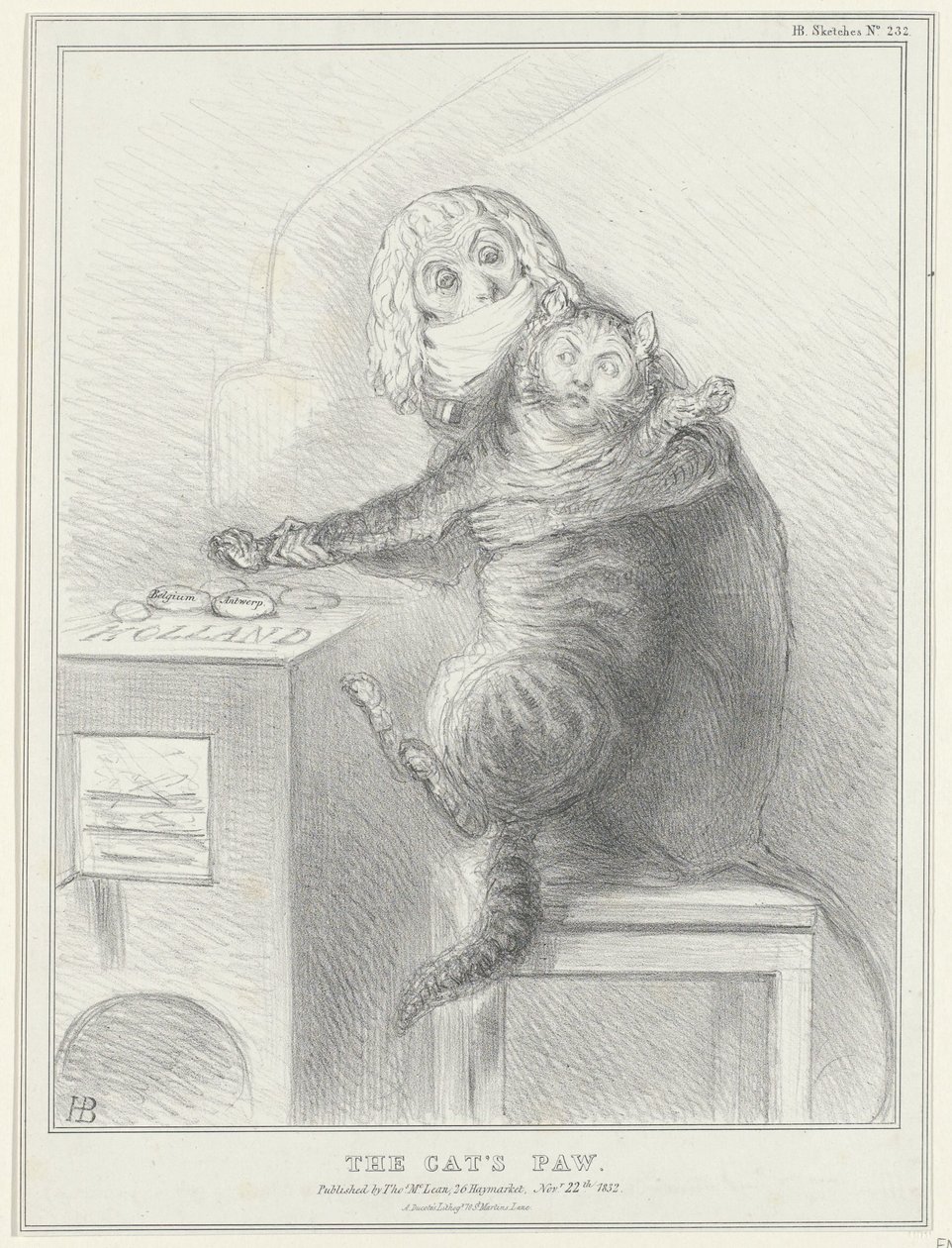 Spotprent op Talleyrand en Palmerston, 1832 年
猫爪》（物品上的标题）
政治素描（系列标题） 作者 约翰·道尔