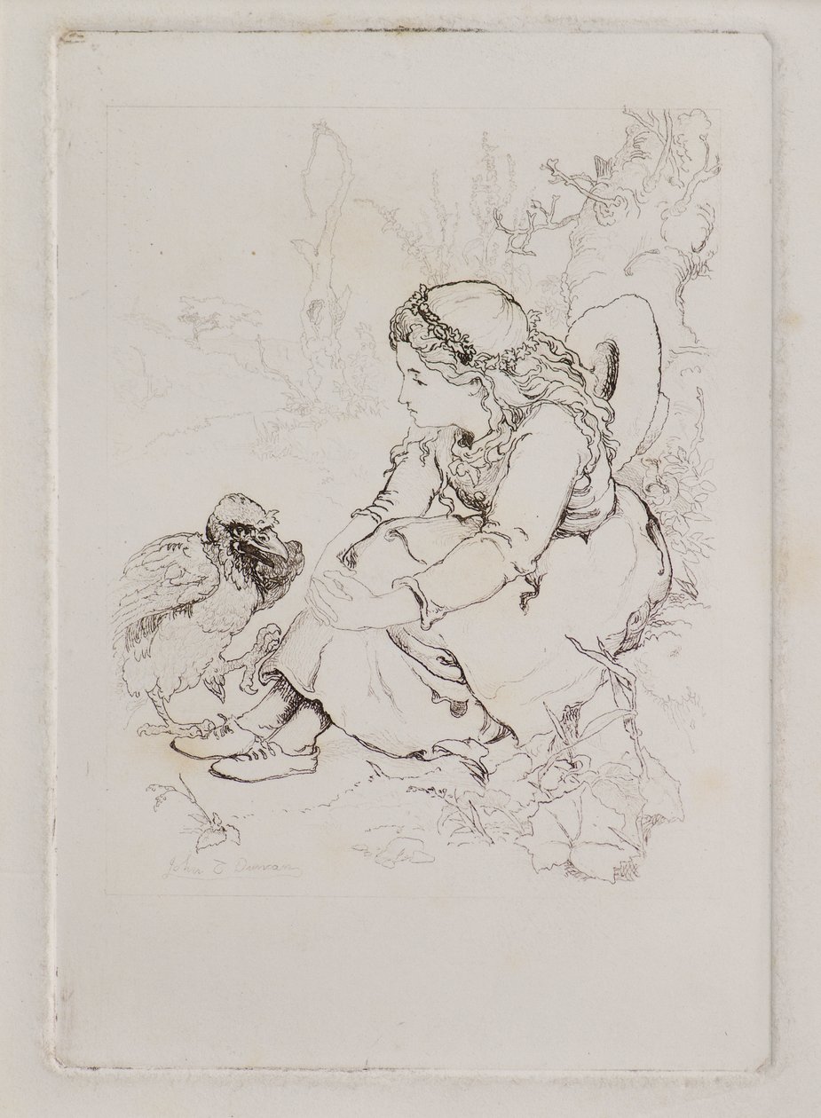 Seated Girl and Large Bird (etching) 作者 约翰邓肯