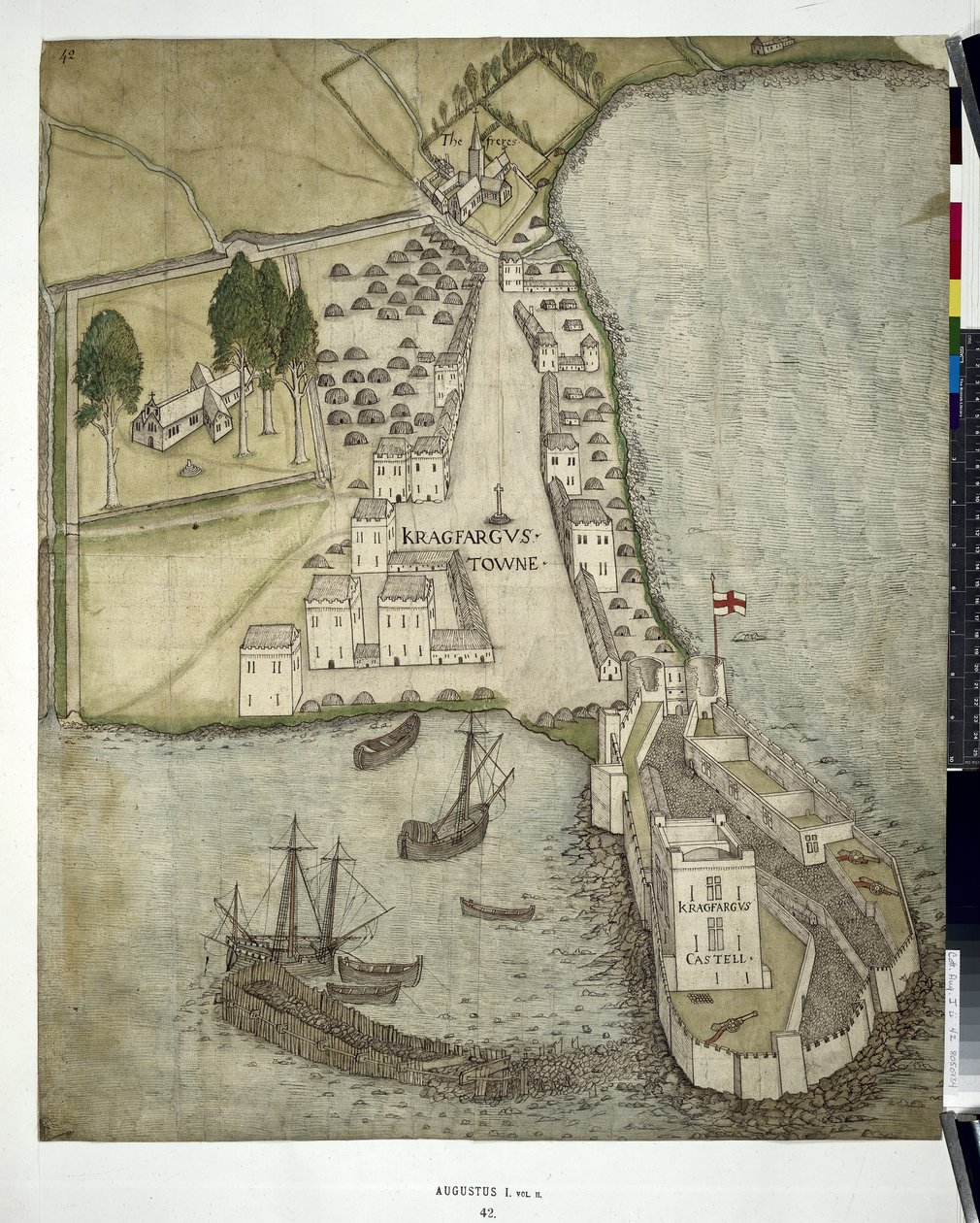Cotton MSS Augustus I ii 41 1612 年卡里克弗格斯（安特立姆郡）平面图（纸张上的钢笔和水墨画） 作者 约翰·邓斯托尔