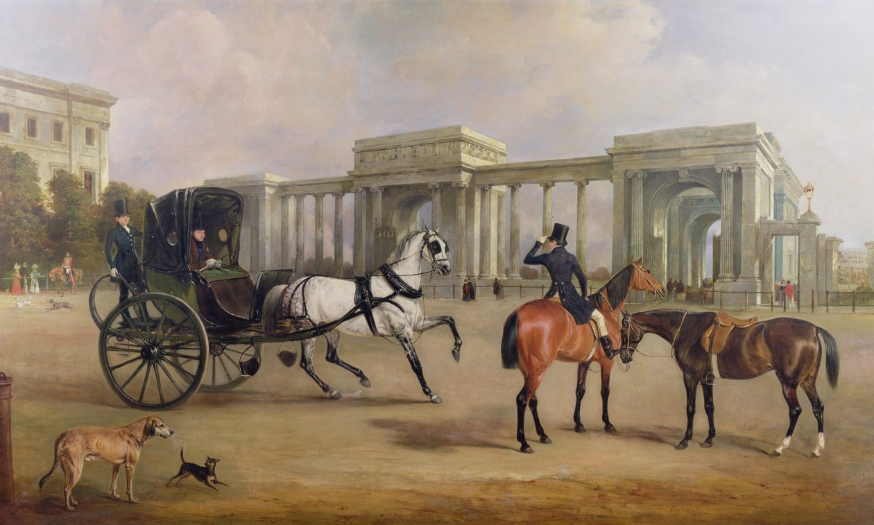 Massey Stanley先生在1833年的海德公园角落上驾驶敞篷车和黑客 作者 约翰·费内利