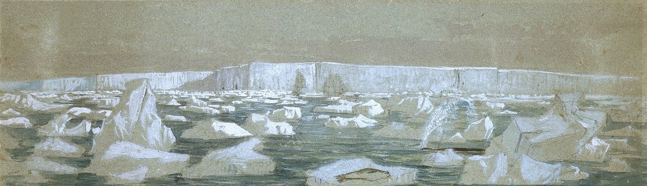 南极屏障的一部分，1841 年 2 月 2 日（水彩画） 作者 约翰·爱德华·戴维斯