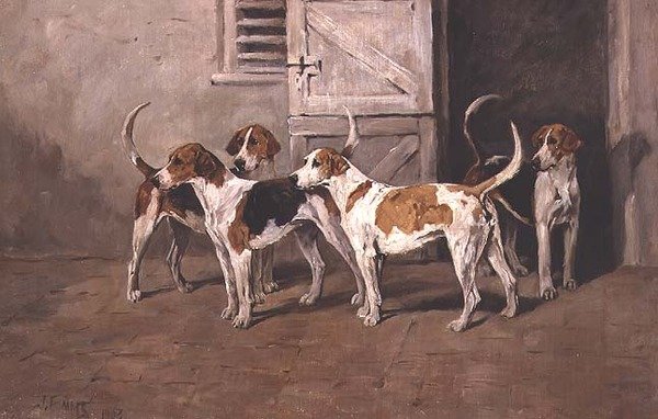 马厩门前的四只猎犬 作者 约翰·艾姆斯