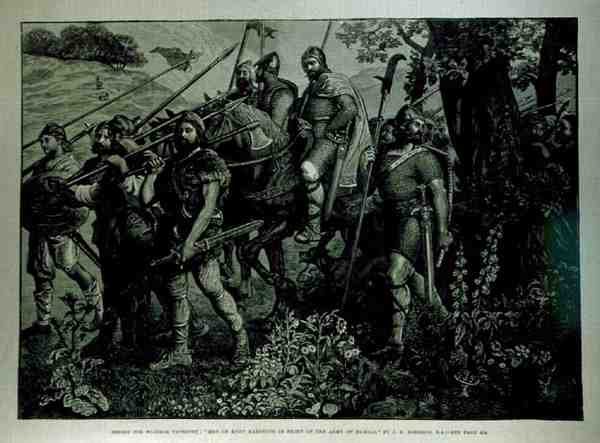 温莎挂毯设计：1882年4月29日伦敦新闻画报，肯特人在哈罗德军队前行军 作者 约翰·埃文·霍奇森