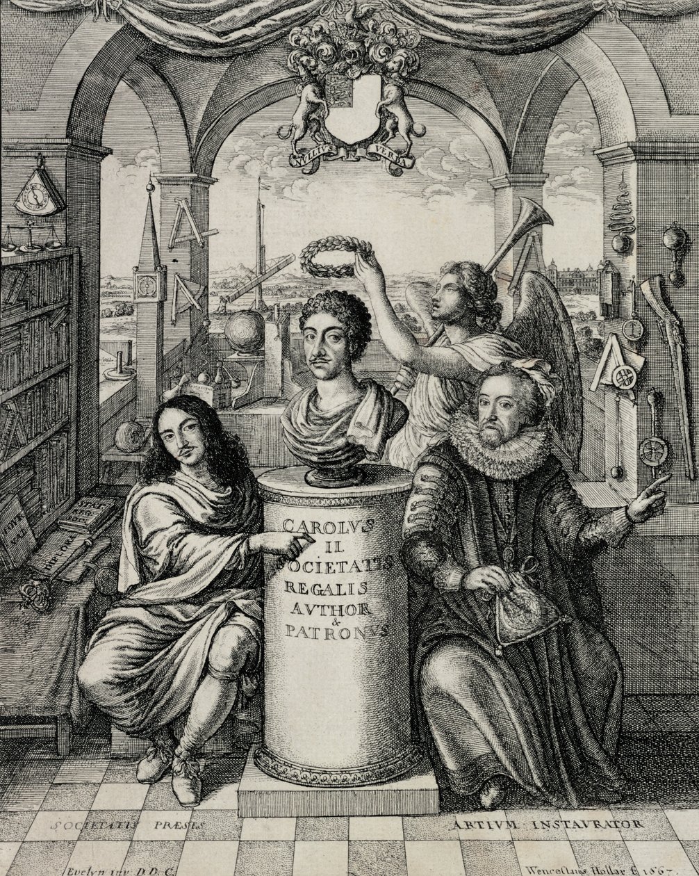 查尔斯二世（1630-85）作为皇家学会的赞助人，由Wenceslaus Hollar（1607-77）1667年镌刻 作者 约翰·伊夫林