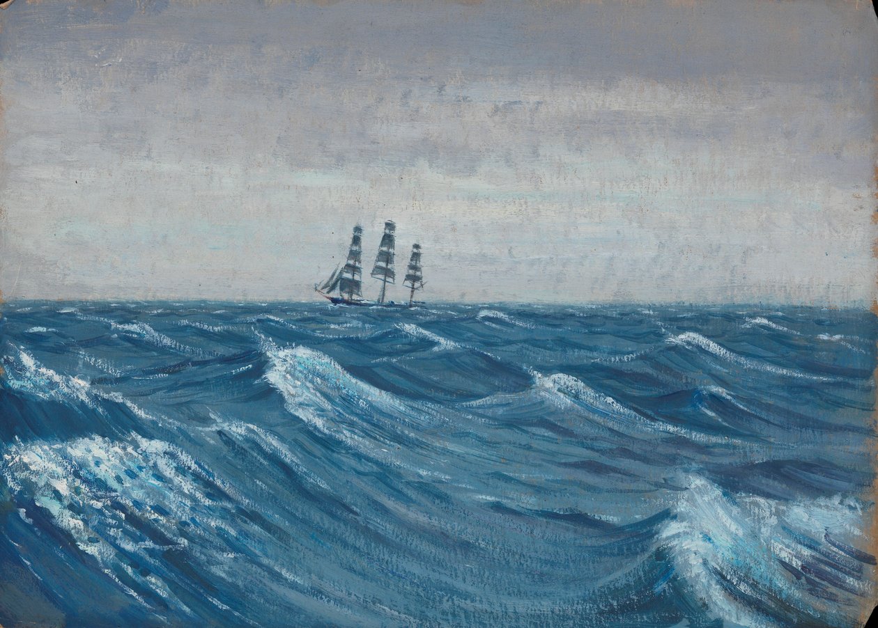 一艘帆船，19 世纪末 - 20 世纪中叶（纸面油画） 作者 约翰·埃弗里特