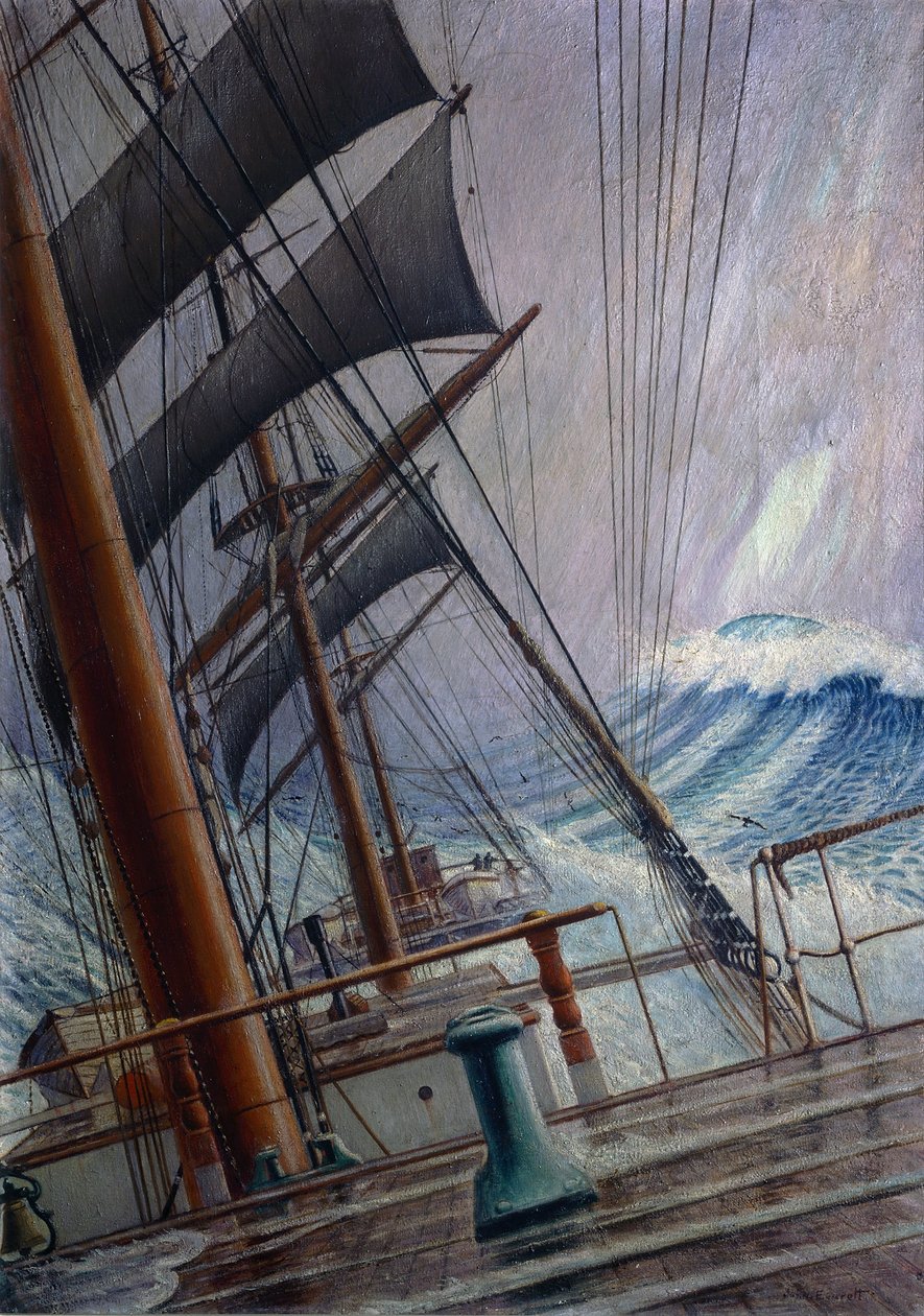 威斯康比公园 "桥上被暴风雨倾斜的场景。纸上油画，约 1921 年，赫伯特-巴纳德-约翰-埃弗雷特（1876-1949 年） 作者 约翰·埃弗里特