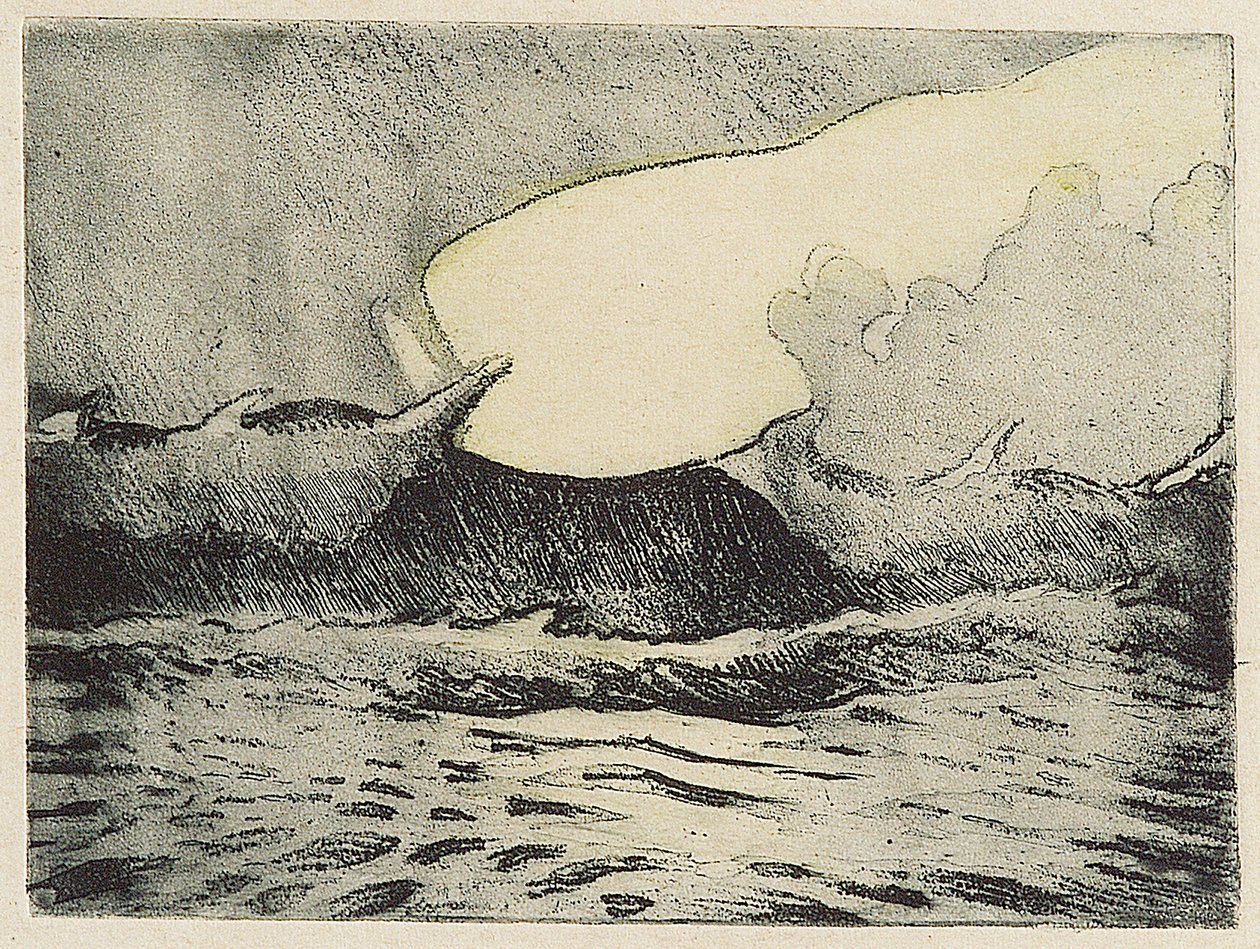 海景--波涛汹涌的灰色大海 2，20 世纪（彩色蚀刻版画） 作者 约翰·埃弗里特