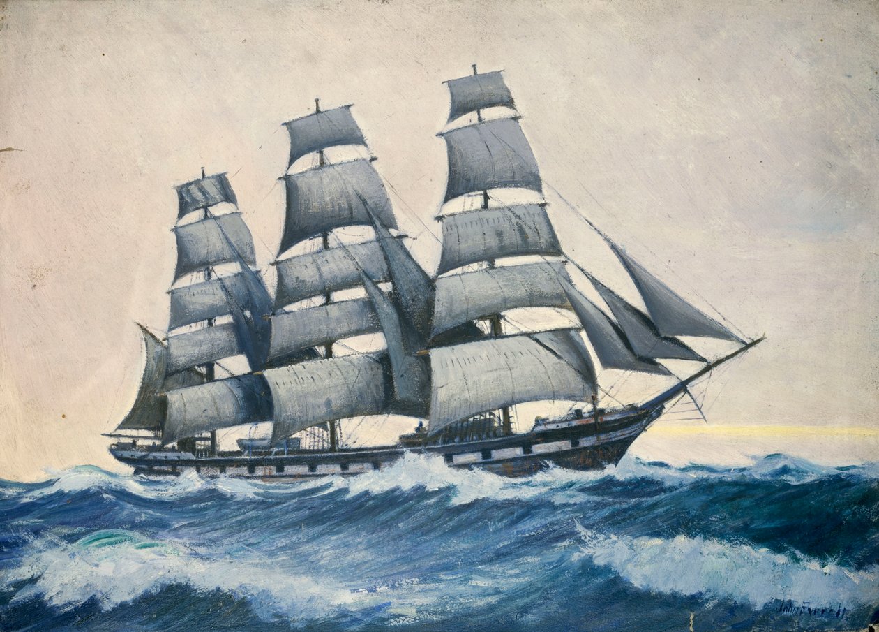 海景，约 1876-1949 年（纸面油画） 作者 约翰·埃弗里特