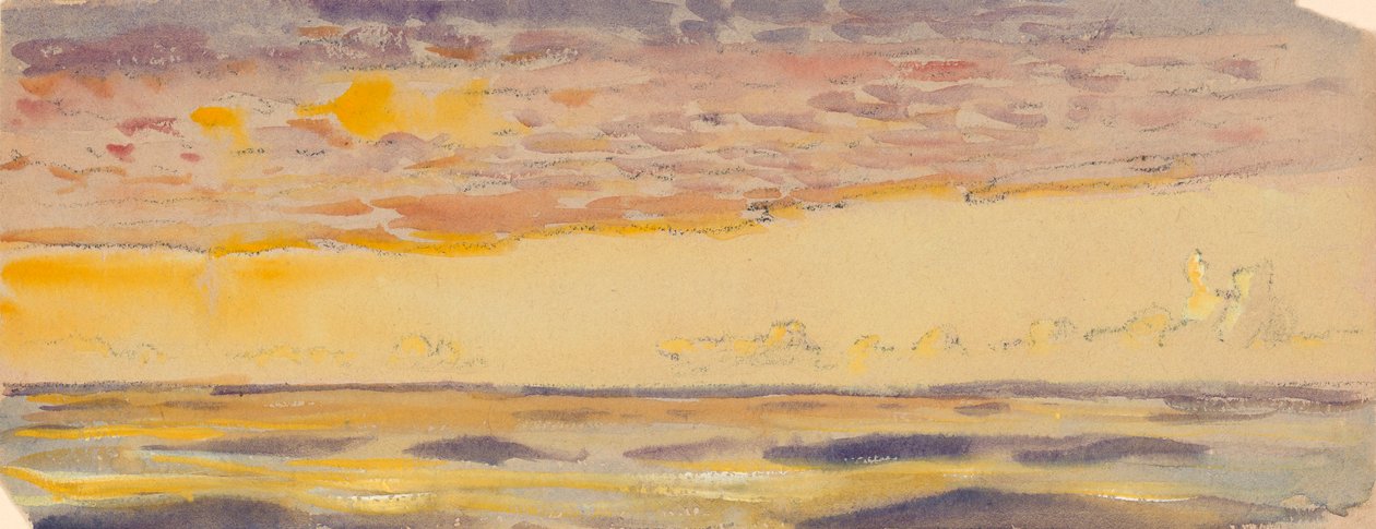海景，黄色的海和紫色的云，19 世纪晚期 - 20 世纪中期（水彩画、粉彩画） 作者 约翰·埃弗里特