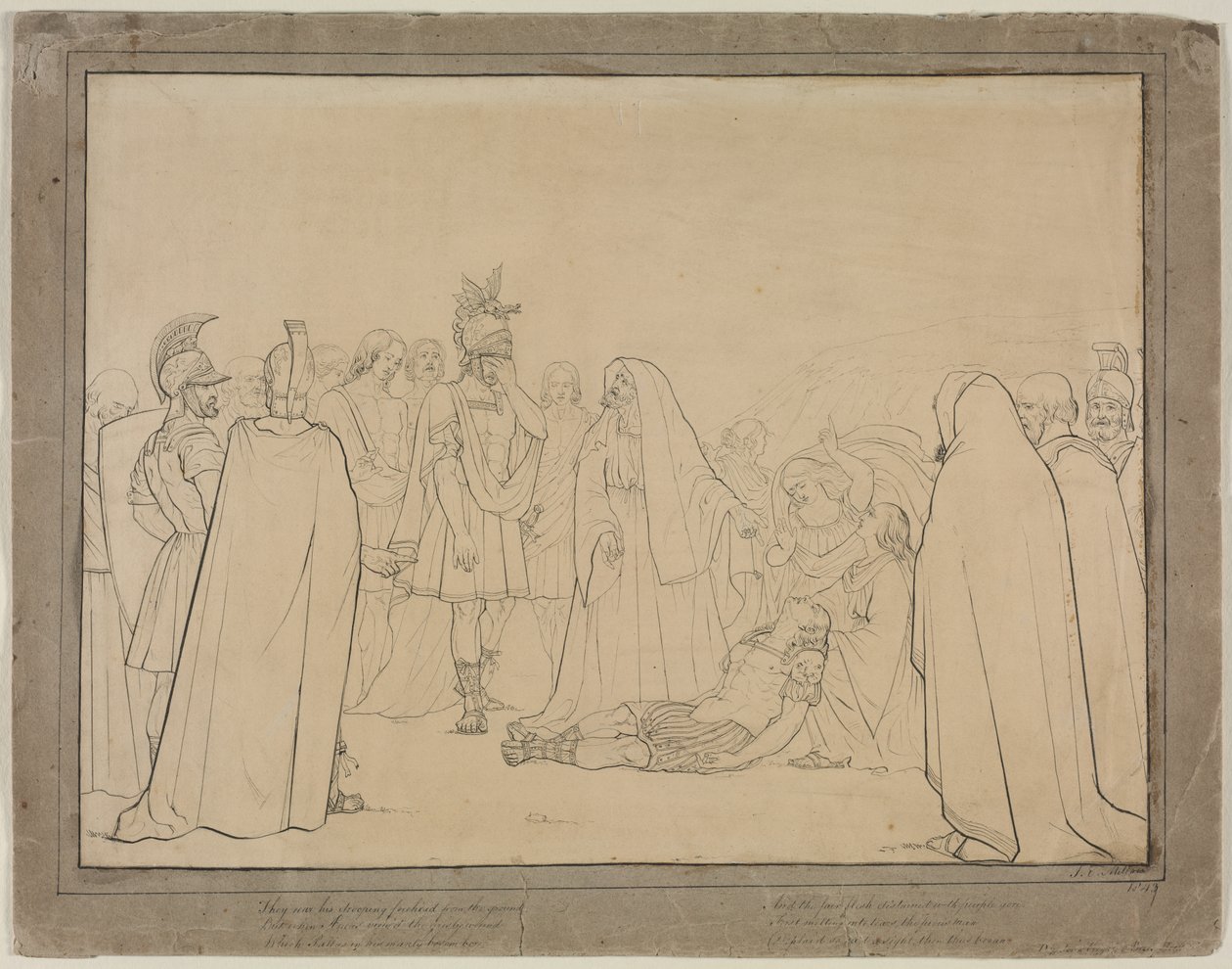 埃涅阿斯（Aeneas）从维吉斯·埃涅德（Virgils Aeneid）展示了帕拉斯的尸体，1843年。 作者 约翰·埃弗里特·米莱斯
