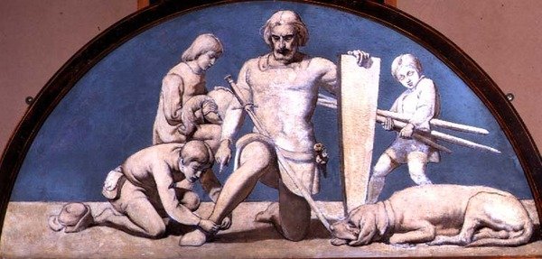 男子汉》，六幅系列中的小夜曲，约1847年（布面油画）。 作者 约翰·埃弗里特·米莱斯