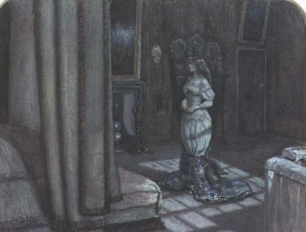 圣艾格尼丝的前夕塞纳克斯附近的克诺尔室内（纸上水彩画） 作者 约翰·埃弗里特·米莱斯